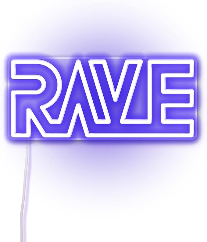 Blue Rave LED Sign | Neon Sign for Wall Decor | USB Powered LED Neon Sign | Small Plug In Sign for Wall or Desk | 4.9 x 11.5 inches