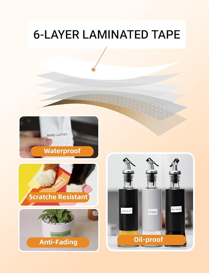 MakeID E1 Q1 Label Maker Tape Refills, 5-Roll 16mm x 4m (0.63" x 13') Continuous Consumables Thermal Laminated Office Labeling Tape Replacement