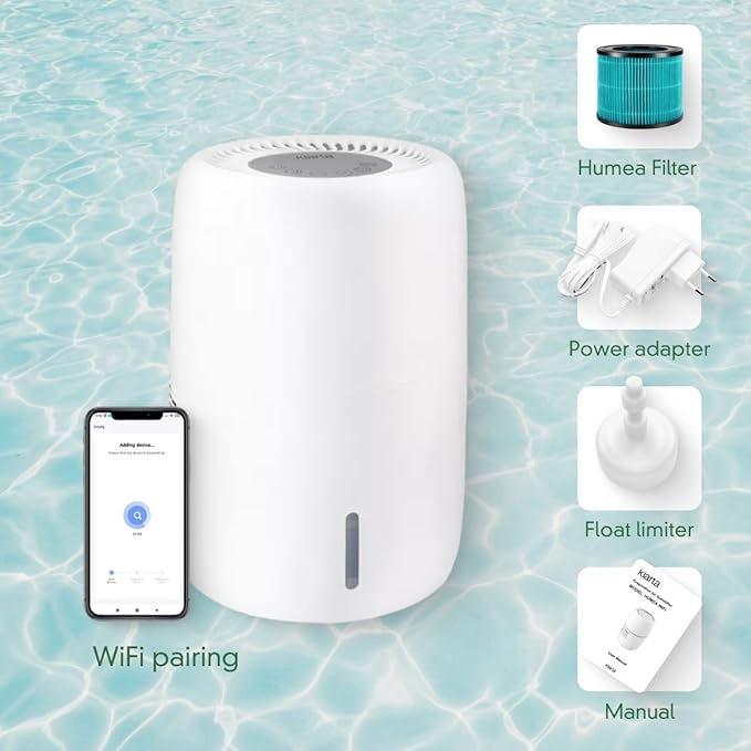 Humea Smart Evaporative Humidifier with WiFi & App Control - 3L Tank, 4 Speeds, 300ml/h - Quiet, Mist-Free, No White Dust - Nightlight - For Allergies, Dry Skin, Better Sleep - Beige