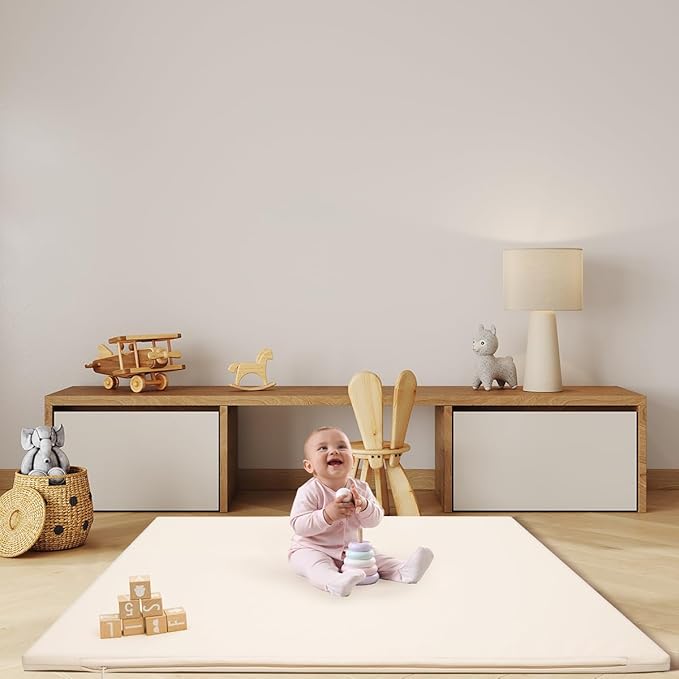1.2" Padded Baby Play Mat 50x50 Playpen Mat- Extra Thick Waterproof Vegan Leather for Infants and Toddlers, Soft and Easy-to-Clean Floor Mat for Crawling & Play