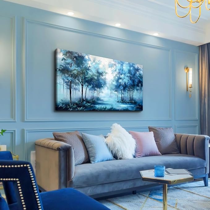 Wapluam Wall Art For Living Room Canvas Wall Decor For Bedroom Foggy Forest Landscape Wall Pictures Trees Wall Paintings Office Decorations Stretched and Framed Canvas Prints Art Home Decor Mural