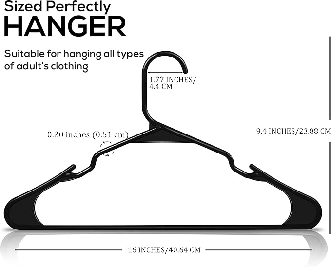 Utopia Home Plastic Hangers 20 Pack - Perfect Space Saving Clothes Hanger - Durable and Strong - Perfect Closet Organizers with Shoulder Grooves (Black)