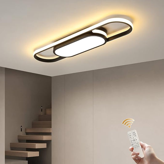 Tioolo Modern LED Linear Ceiling Lights Dimmable LED Ceiling Lamp with Remote Control 2.3ft Acrylic Flush Mount Ceiling Lighting Fixtures for Living Room Kitchen Dining Room (40W/3000-6500K/Black)