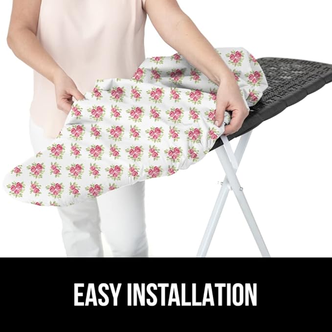 The Original GORILLA GRIP Ironing Board Cover and Pad, Silicone Coating, Thick Scorch Resistant Padding, Heavy Duty Iron Covers Standard Boards, Hook and Loop Fastener Strap, Pink Floral, 15x54