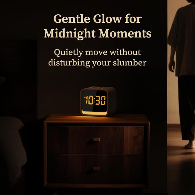 Housbay Wooden Sound Machine Alarm Clock for Bedrooms - Gentle Wake-Up with Birdsong, White Noise for Sleeping, Small Digital Clock for Phone-Free Routine