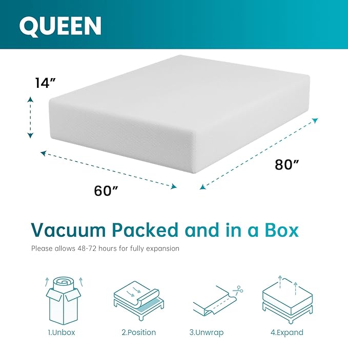 FDW 14 inch Gel Memory Foam Mattress Medium Firm Mattresses for Cool Sleep Relieving No Fiberglass CertiPUR-US Certified Mattress in a Box,Queen