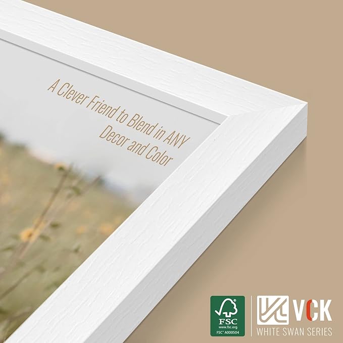 VCK 8x10 Picture Frame Set of 4 - White, Gallery-Quality Wood Poster Frames, 1.1-Inch Wide Border, Polished Plexiglass, Vertical or Horizontal Wall & Tabletop Display for Photo/Art/Prints, White