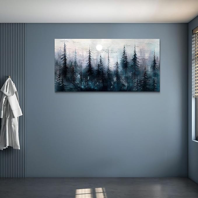 Large Wall Decor for Living Room Canvas Wall Art for Office Modern Wall Decorations for Bedroom Foggy Forest Landscape Paintings Black and White Pictures Artwork Room Home Decor 24"X48"