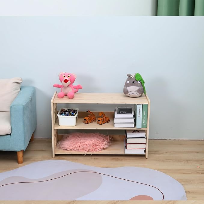 Montessori Bookshelf Toy Shelf Kids Storage Organizer for Toys Book Shelves for Kids Room Sturdy and Safe Toddler Wood Classroom Furniture Bookcases (3Tier)