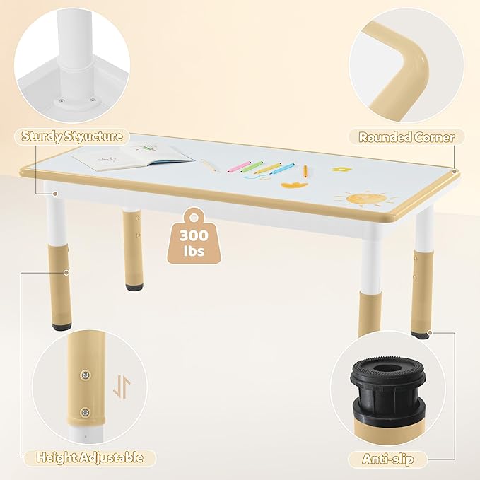 Adjustable Kids Table Chairs Set – Graffiti Desktop, Multi-Activity Height-Adjustable Toddler Study Desk for Ages 3-8 – Ideal for Home, Classroom, Daycare (B-Brown, 4 Chairs-47.2" L x 23.6" W)