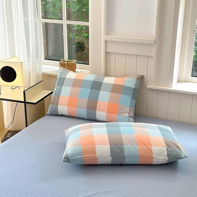 FACE TWO FACE Bedding Duvet Cover Set100% Washed Cotton Duvet Cover Linen Like Textured Breathable Durable Soft Comfy (Queen, Yunxi Powder)