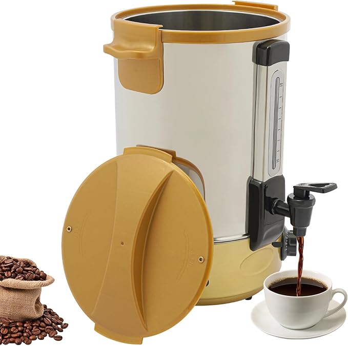 Electric Hot Water Dispenser 90 Cups Commercial Coffee Percolator & Beverage Dispenser w/Temperature Control, Stainless Steel Coffee Urn for Coffee & Tea