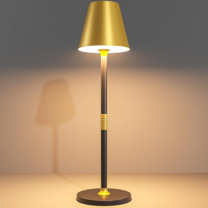 Modern LED CordlessTable Lamp,4000mAh Rechargeable Battery Desk lamp,3 Level Brightness Night Light,Minimalist Design, for Couple Dinner/Coffee Table/Restaurant/Bedroom(Gold&Black)