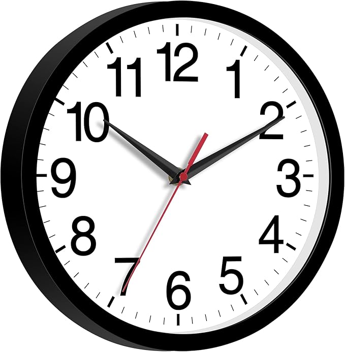 Wall Clock Modern 8 Inch Battery Operated Silent Non Ticking Small Analog Clock for Living Room Office Home Bedroom Kitchen Bathroom(Black)