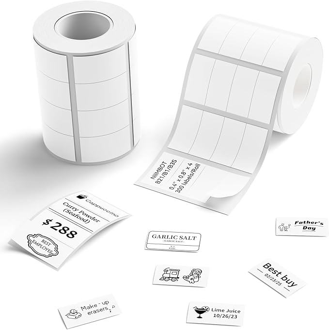 NIIMBOT Labels, 2 Rolls Refill Thermal Label for Label Maker B1/B21/B21Pro/B3S/B31/K3, Waterproof, Oil-Proof and Tear-Proof Sticker Labels, 0.4'' x 0.8''x4 (10x20mmx4) White