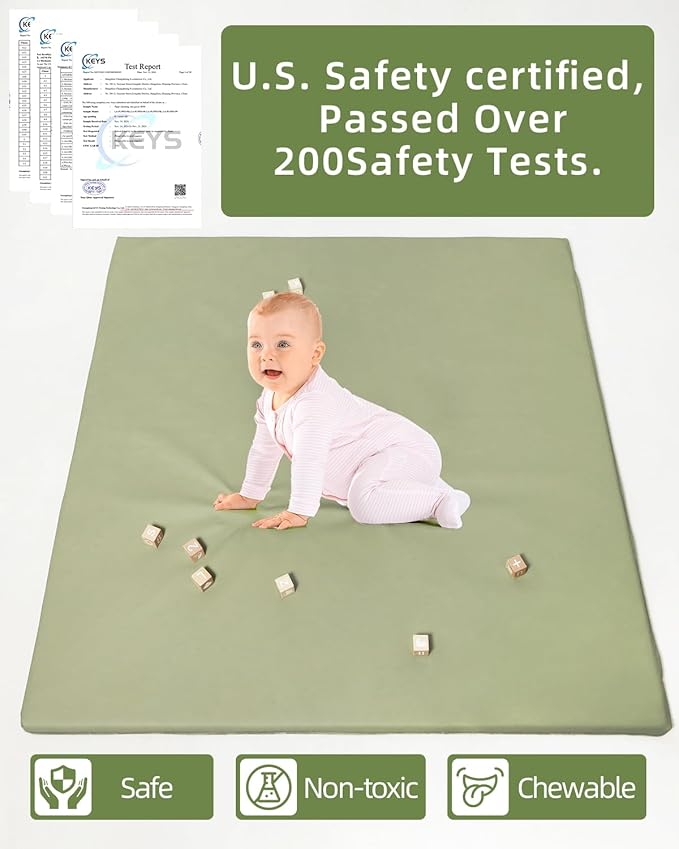 Lansber：1.2" Padded Baby Play Mat 50x50 Playpen Mat- Extra Thick Double-Sided Waterproof Vegan Leather for Infants and Toddlers, Soft and Easy-to-Clean Floor Mat for Crawling & Play