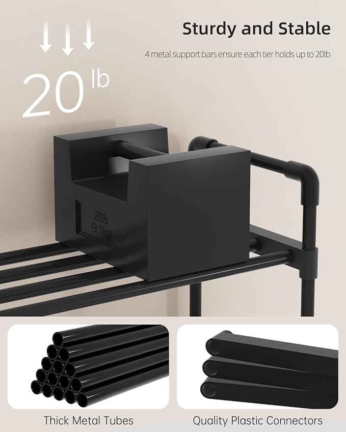 Metal Storage Shoe Rack,Large Capacity Shoe Organizer, Free Individual Assembly for 18-21 Pairs, for Entryway,Closet, Bedroom, Black (6 Tiers)