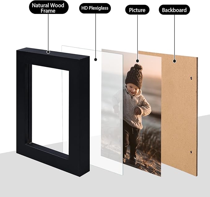 KINLINK 3.5x5 Picture Frames Black, Solid Wood Frames with Plexiglass for Table Top and Wall Mounting, Photo Frames for Horizontal or Vertical Display, 4 Pack