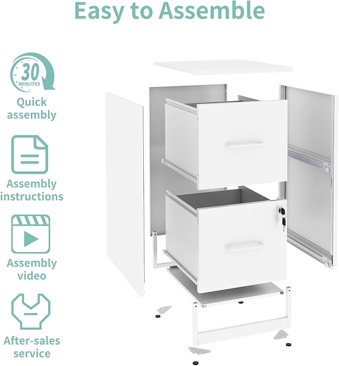 AQY 2 Drawer File Cabinet with Lock, Metal White Filing Cabinets for Home Office, 18" Deep Heavy Duty Vertical Storage Cabinet for Hanging A4/Letter/Legal Size Files, Assembly Require