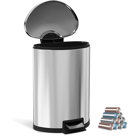 Kitchen Trash Can with Lid - 14.5 Gallon/ 55 L Semi-Round Stainless Steel Trash Can with Removable Inner Liner,Lid Soft Close,Fingerprint Proof,Foot Pedal Garbage Can for Home Office, Silver