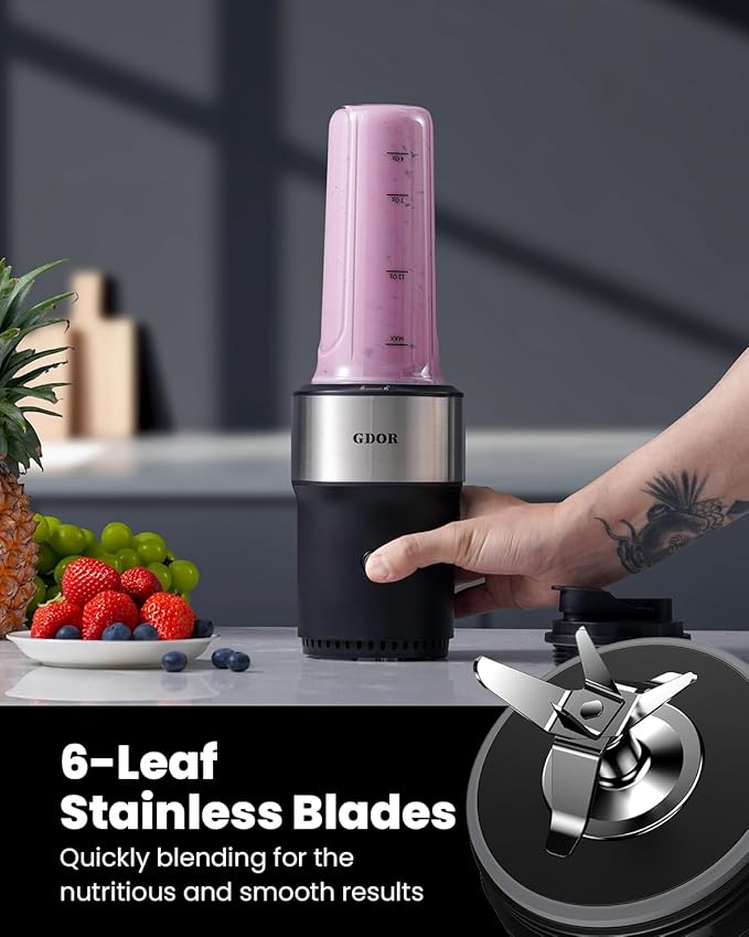GDOR Blender for Smoothies, 25,000 RPM Personal Blender for Shakes and Smoothies with 2 * 24oz No-BPA To-Go Cups,Detachable 6-leaf Blade,Healthy Recipe,Black