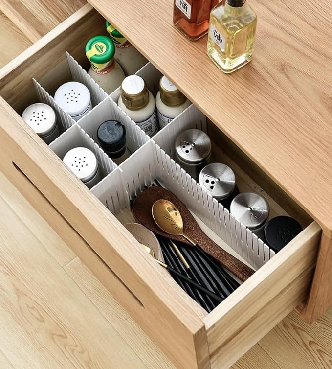 (Plastic Divider + Combination Accessories) Drawer Divider DIY Drawer Organizer No Cut Socks Medicine Cosmetics Small Items Underwear Tie Desktop Organizer (10 pcs 16x2.7 inches + 30 accessories)