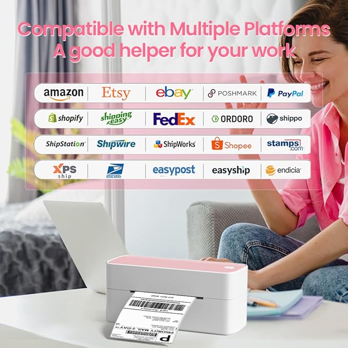 Phomemo Bluetooth Thermal Label Printer, 241BT 4X6 Wireless Shipping Labels Printer for Small Business, Pink Label Printers for Shipping Package, Compatible with iPhone, Android, Amazon, Shopify, USPS