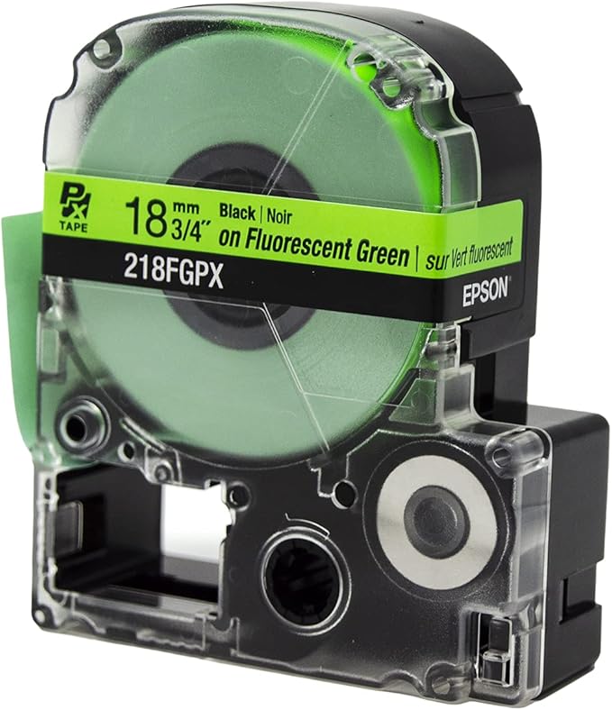 Epson LABELWORKS 218FGPX Genuine PET (Polyester) Tape Cartridge - Black on Fluorescent Green Label Maker Tape - 3/4" (18MM) Wide, 30'