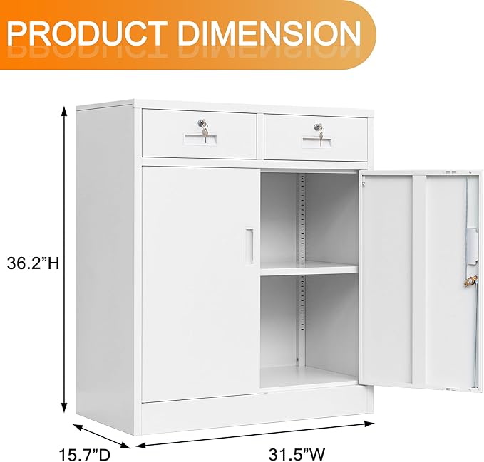 Storage Cabinet, 36 Inch Tall Metal Storage Cabinet with Doors and Shelves, Metal Cabinet with Drawers, Pantry Cabinets for Kitchen Storage, Garage Cabinet for Living, Dining Room.
