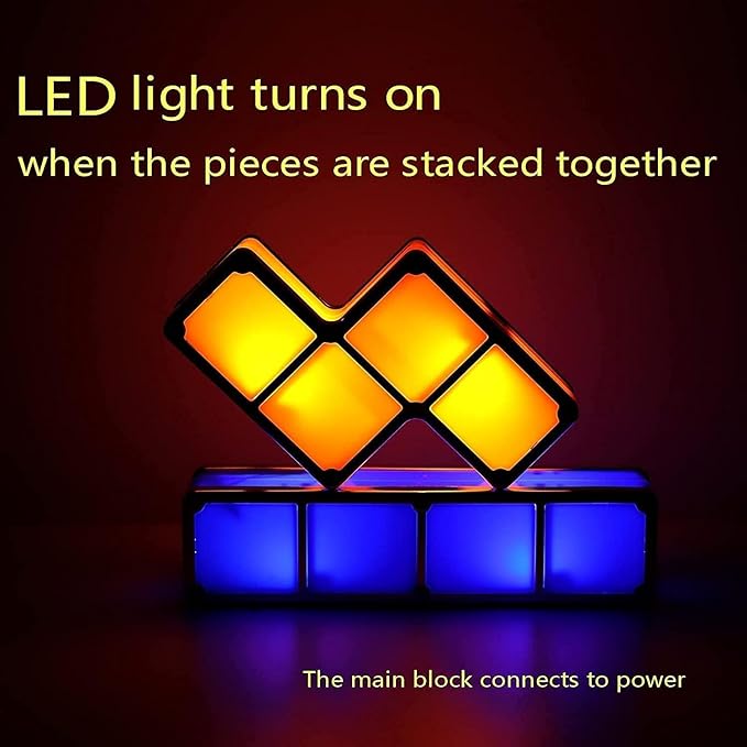 Puzzles Night Light, Tangram Stackable LED 7 Colors Induction Interlocking Desk Lamp 3D DIY Magic Blocks Puzzles for Kids Teens Bedroom Home Decor Ideal Gift for Birthday (US Plug)