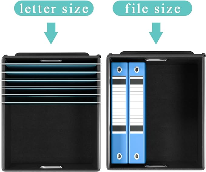 Collapsible File Storage Organizer Boxes with Lids, Linen Office Document Storage Box, Filing Box, Decorative Small File Box for Hanging File, Single File Box with Plastic Slide for Office/Decor/Home