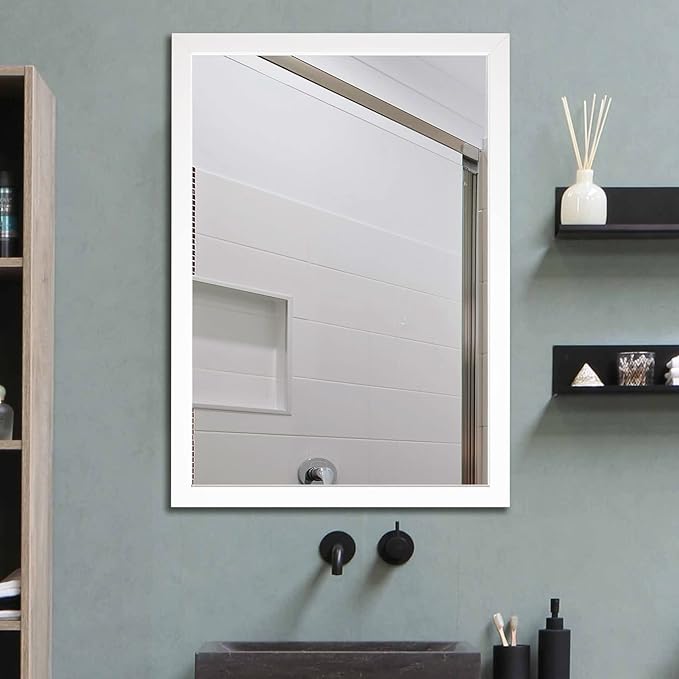 BOMINICA Rectangular Wall Mirror 20” x 28” Bathroom Mirror Framed Wall Mirror for Living Room, Vanity, White