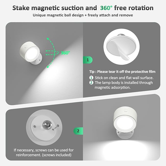 LED Wall Sconces 3 Pcs with Remote, Wall Mounted Lights Rechargeable Battery Operated, 3 Color Temperatures & Dimmable Wall Lamp Magnetic 360° Rotation Wireless Light for Bedroom Living Room
