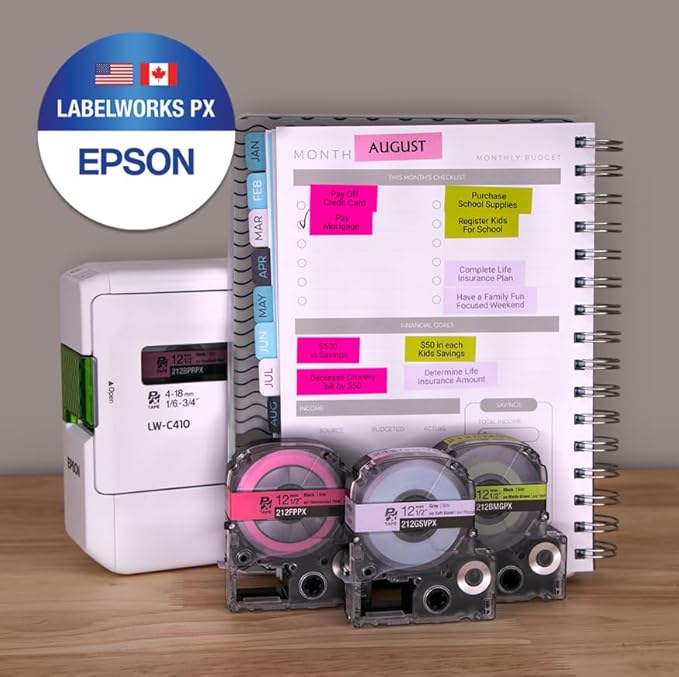 Epson LABELWORKS 212BMGPX Genuine PET (Polyester) Tape Cartridge - Black on Matte Green Designer Craft Label Maker Tape - 1/2" (12MM) Wide, 26'