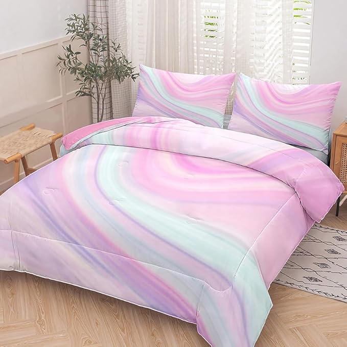 Tailor Shop Kids Comforter Set - Queen Size, Pink Girls Bedding Tie Dye Comforter & Pillowcases
