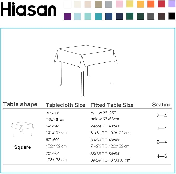 Hiasan Turquoise Square Tablecloth - Water Resistant and Spillproof Dining Room Washable Fabric Table Cloth for Dining Room, Polyester, 30 x 30 Inch