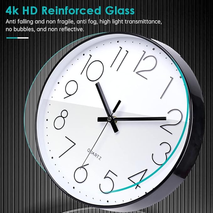 jomparis 12 Inch Modern Wall Clock Silent Non Ticking Battery Operated Quartz Decorative Round Wall Clock for Office Classroom School (Black)