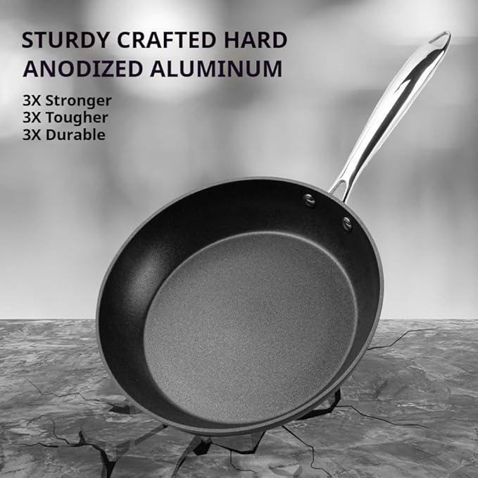 Frying Pan 8 Inch, Nonstick Frying Pan for Induction, 5-Ply Non Toxic Skillet with Stainless Steel Handle, Hard Anodised Aluminum Cookware, Oven Proof, Suitable for All Hobs