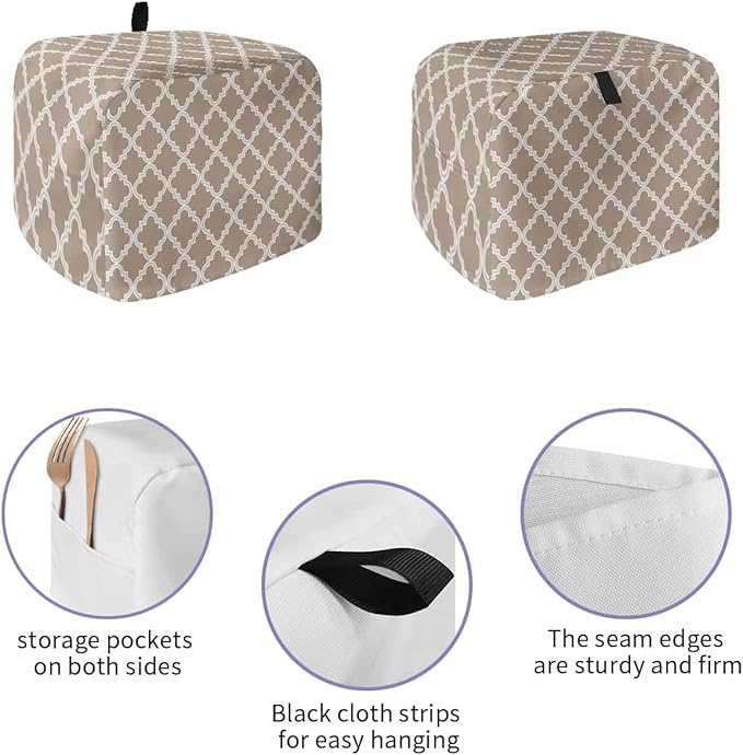 Toaster Cover 2 Slice Moroccan Pattern Toaster Oven Cover with Pockets Beige Dustproof Bakeware Protector Small Kitchen Appliance Dust Covers and Fingerprint Protection for Women