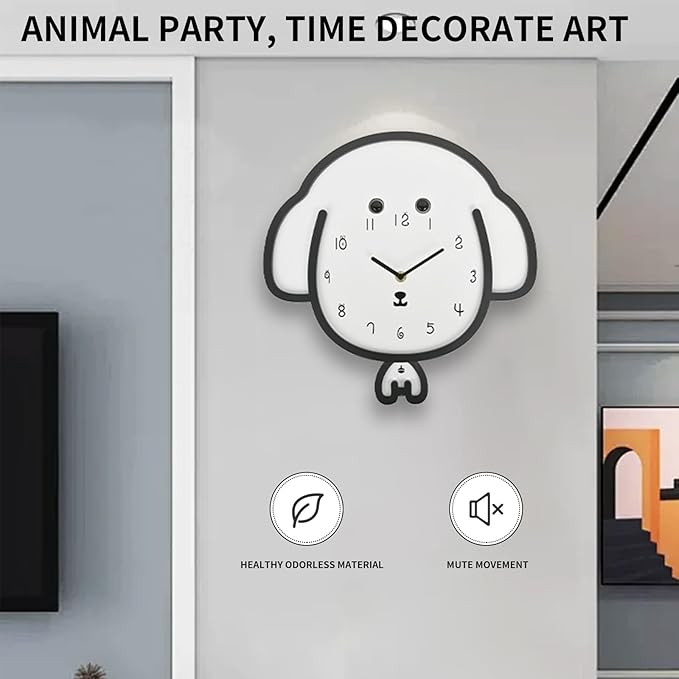 Adventurers Puppy Wall Clock – Adorable Silent Cartoon Clock with Swinging Tail and Rolling Eyes, Modern Fun Decorative Wall Clock for Kids’ Room, Bedroom, Kitchen or Living Room