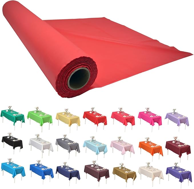 Craft And Party, Red Plastic Table Cover Roll - 40in X 100 feet Heavy Duty Plastic Banquet Table Cover Roll. (Red)
