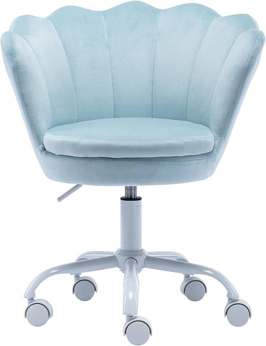 chairus Cute Kids Desk Chair Velvet Living Room Accent Armchair Upholstered Teens Vanity Chair with Seashell Back, Adjustable Swivel Children Study Chair for Computer Homework, Blue