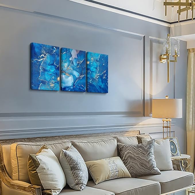 Canvas Wall Art For Living Room Family Wall Decorations For Bedroom Modern Bathroom Wall Decor Paintings Abstract Blue Pictures Artwork Inspirational Canvas Art Prints Kitchen Home Decor 3 Piece