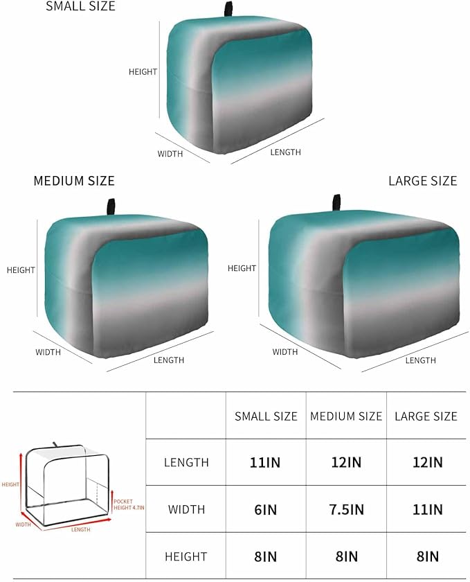 Toaster Cover 2 Slice Green and Grey Ombre Toaster Oven Cover with Pockets Teal Gradient Color Dustproof Bakeware Protector Small Kitchen Appliance Dust Covers and Fingerprint Protection for Women