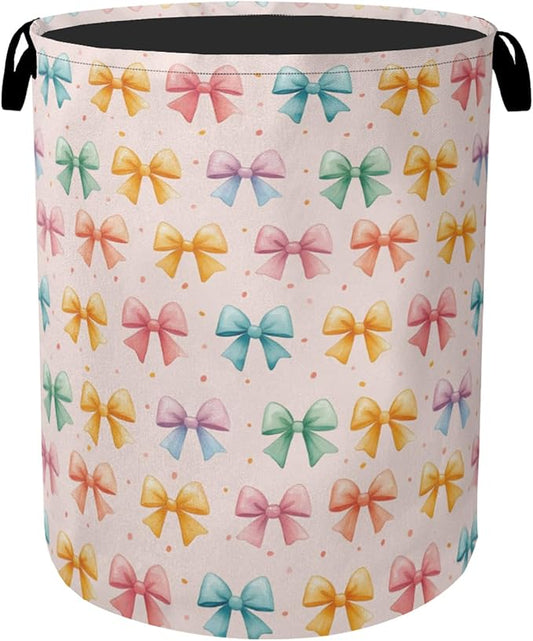Colorful Bow Foldable Laundry Hamper - Waterproof Fabric Storage Basket with Handles, Clothes Hampers for Laundry,Bedroom,Dorm