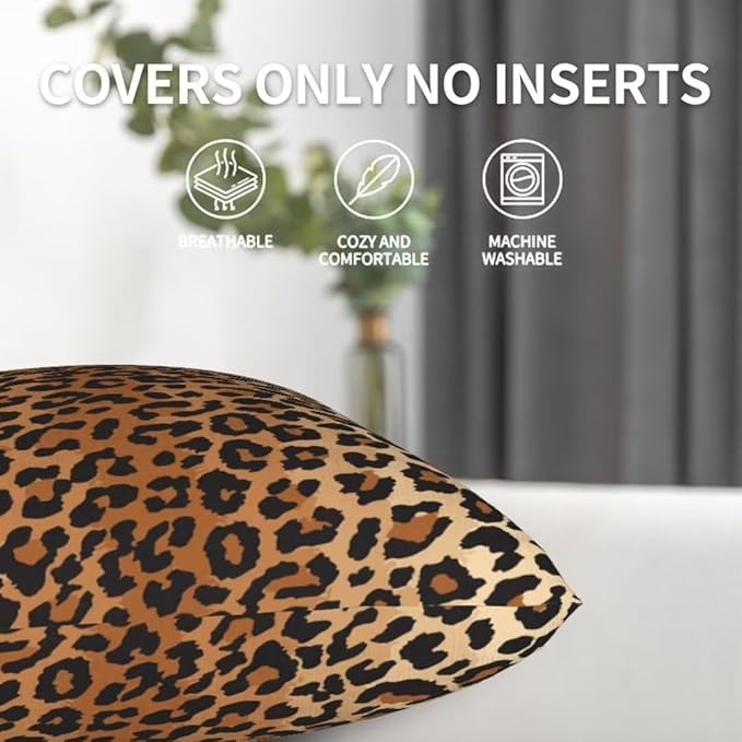 BETGINY Leopard Throw Pillow Cover 20 X 20 Inch Pack of 2, Cheetah Print Pillow Covers Square Cushion Faux Animal Skin Pillowscase for Bedroom Home Sofa Decoration