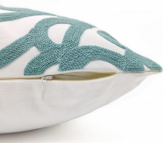Alysheer Embroidered Decorative Throw Pillow Cover 18x18 inch, Cozy Cool Boho Mandala Chic Knit Pattern, Durable 100% Cotton Cushion Case for Sofa Couch Living Room Bedroom Office Gifts (Aqua Blue)