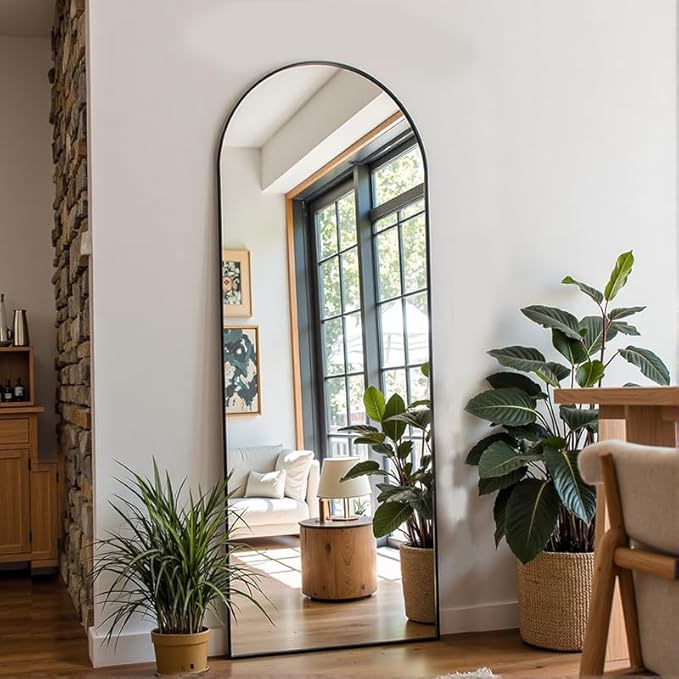OGCAU Full Length Mirror, 58"x18" Arched Full Body Mirror, Hanging, Leaning or Standing, Wall Mounted for Bedroom Living Room, Black