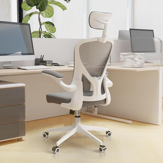 Drafting Chair, Ergonomic Tall Office Chairs for Standing Desk, Home Office Desk Chair with Lumbar Support and Adjustable Flip-up Armrests & footrest (02Grey)