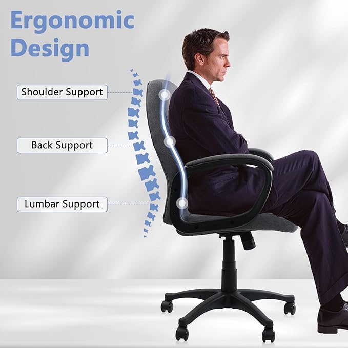 CLATINA Grey Fabric Office Chair Breathable Executive Desk Chairs, Cloth Comfortable Adjustable Height Mid Back Swivel Rolling Computer Task Chair for Home Office, Conference, Study, Work, 2 Pack